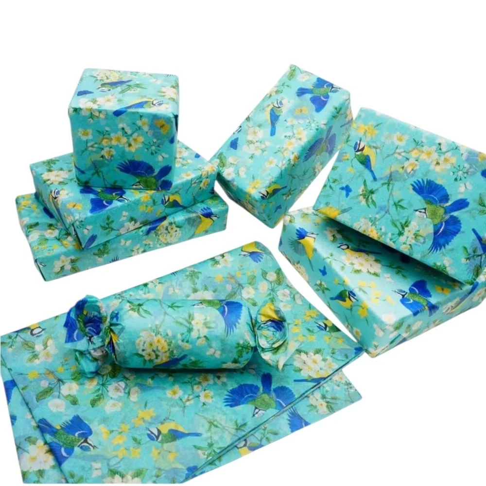 Turquoise Blue Floral & Bird Gift Wrapping Tissue - 5 Individual Sheets